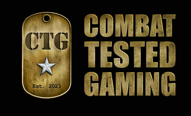 Combat Tested Gaming logo featuring a dog tag design and bold text, symbolizing strength and resilience in gaming.